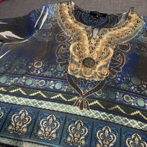 Whimsigoth Top 1X  Retro Asymmetrical Sleeves Studded Hippie 70’s byAvenida Axal - Picture 2 of 13